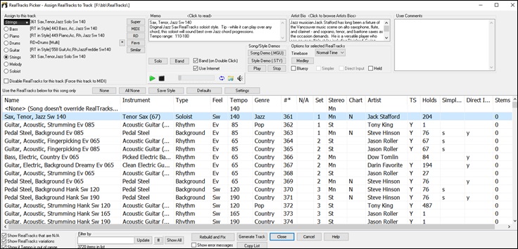 RealTracks Picker window